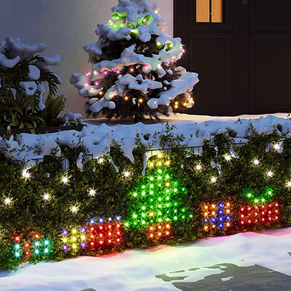 Lighting Christmas Decor - ชุดไฟตาข่ายคริสต์มาสแบบใหม่ ควบคุมผ่านแอปบลูทูธ RGBIC ไฟประดับหลากสี กันน้ำ สำหรับตกแต่งผนังและสวนกลางแจ้ง