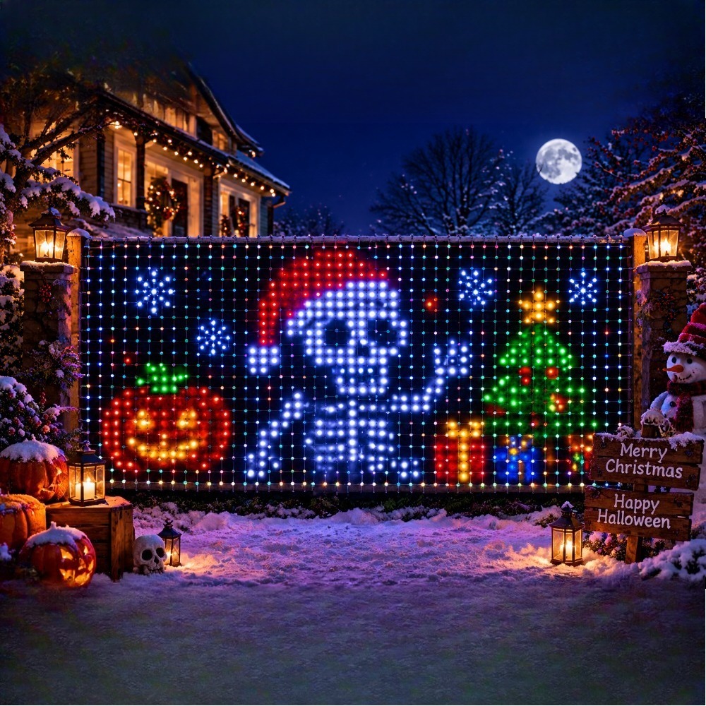 Lighting Christmas Decor - ชุดไฟตาข่ายคริสต์มาสประดับตกแต่งดีไซน์ใหม่ ควบคุมผ่านแอปบลูทูธ RGBIC หลากสี สำหรับตกแต่งผนัง รั้ว