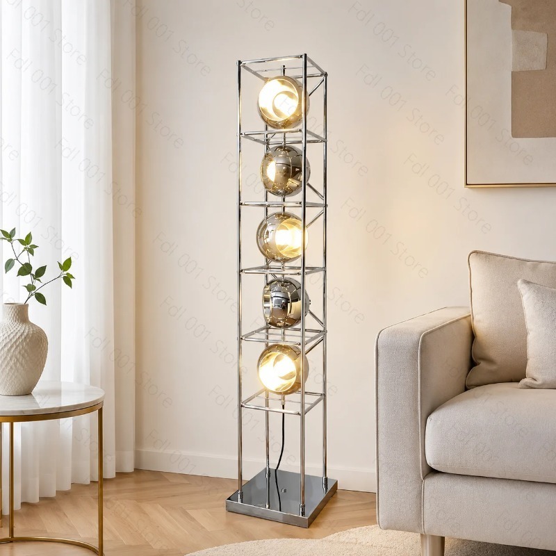 Lighting Decoration Ideas - โคมไฟตั้งพื้นสไตล์ Bauhaus ดีไซน์สร้างสรรค์ โครงโลหะโครเมียม ไฟ LED