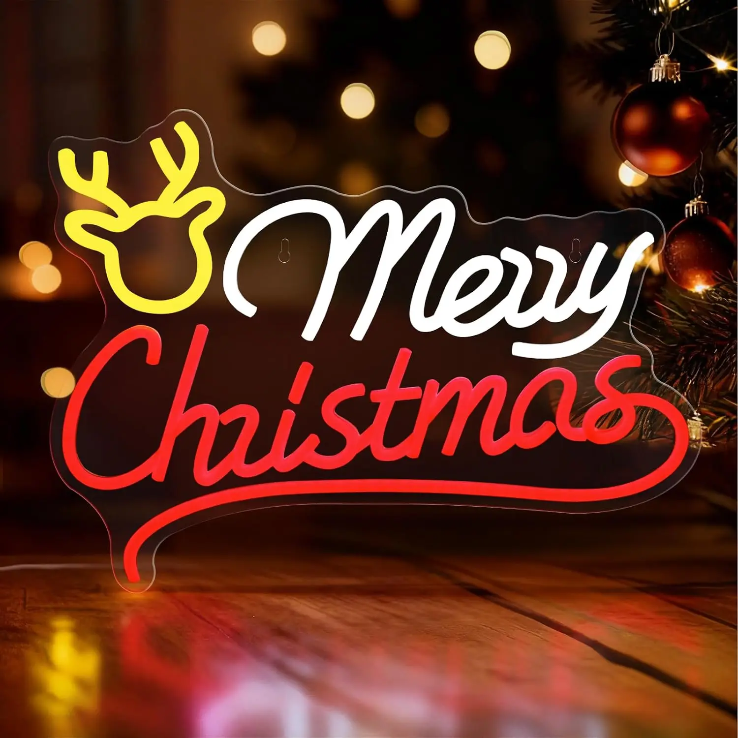 Lighting Christmas Decor - ป้ายไฟนีออนรูปกวางเรนเดียร์ ลายคริสต์มาส ใช้พลังงานจาก USB ไฟนีออน LED