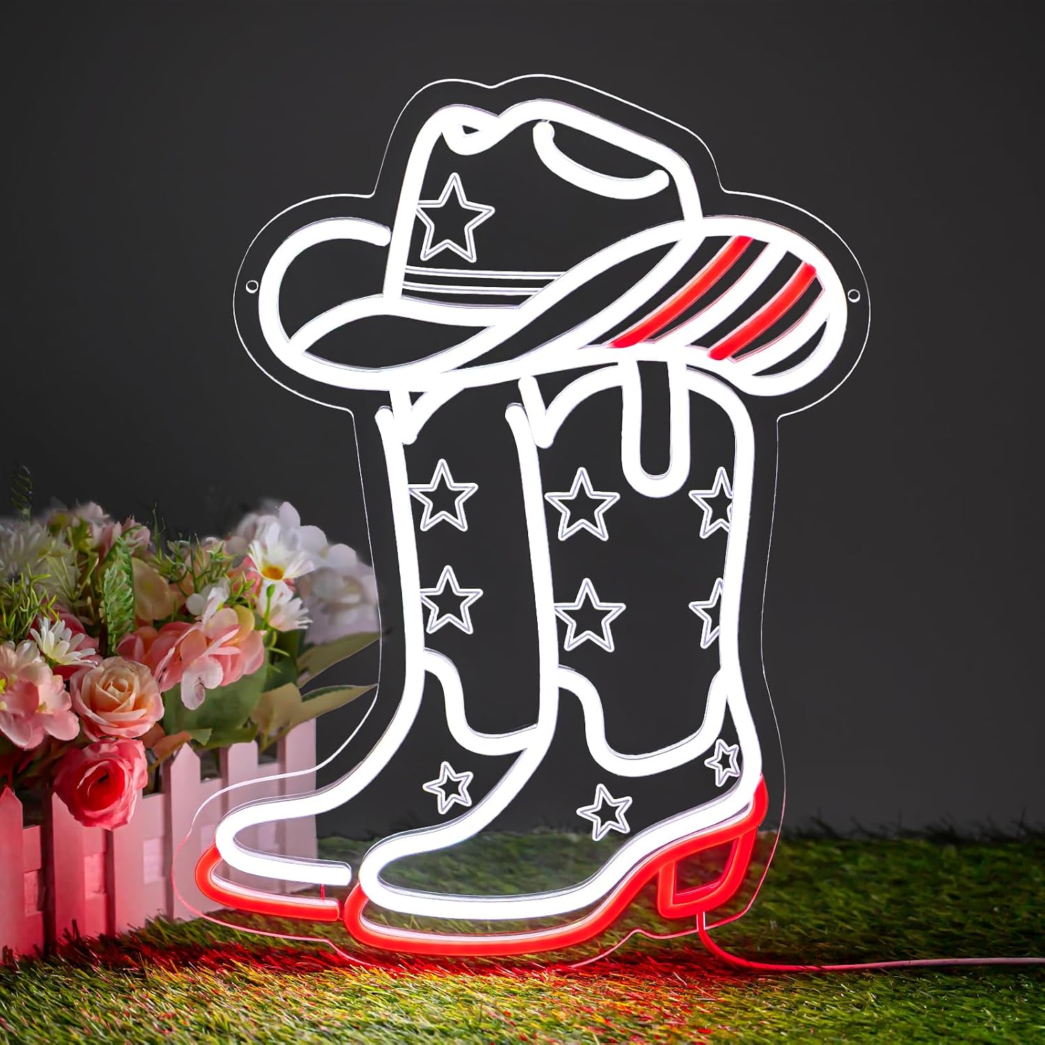 Lighting Decoration Ideas - ป้ายไฟนีออน LED ลายรองเท้าบูทคาวบอยและหมวก ใช้พลังงานจาก USB ไฟนีออนสำหรับตกแต่งบาร์