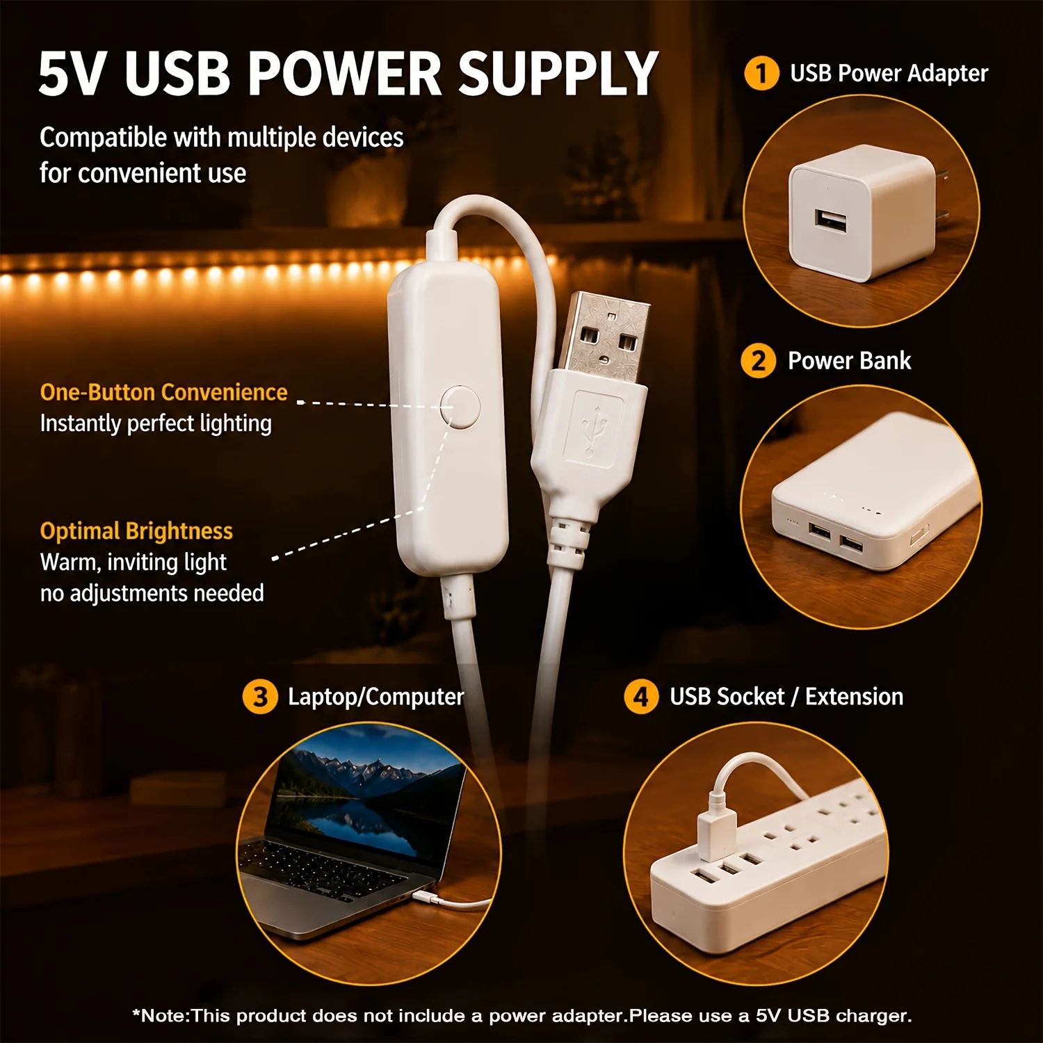 ไฟเส้น LED ควบคุมด้วยปุ่ม USB  - Lighting Decoration Ideas บทวิจารณ์และราคา