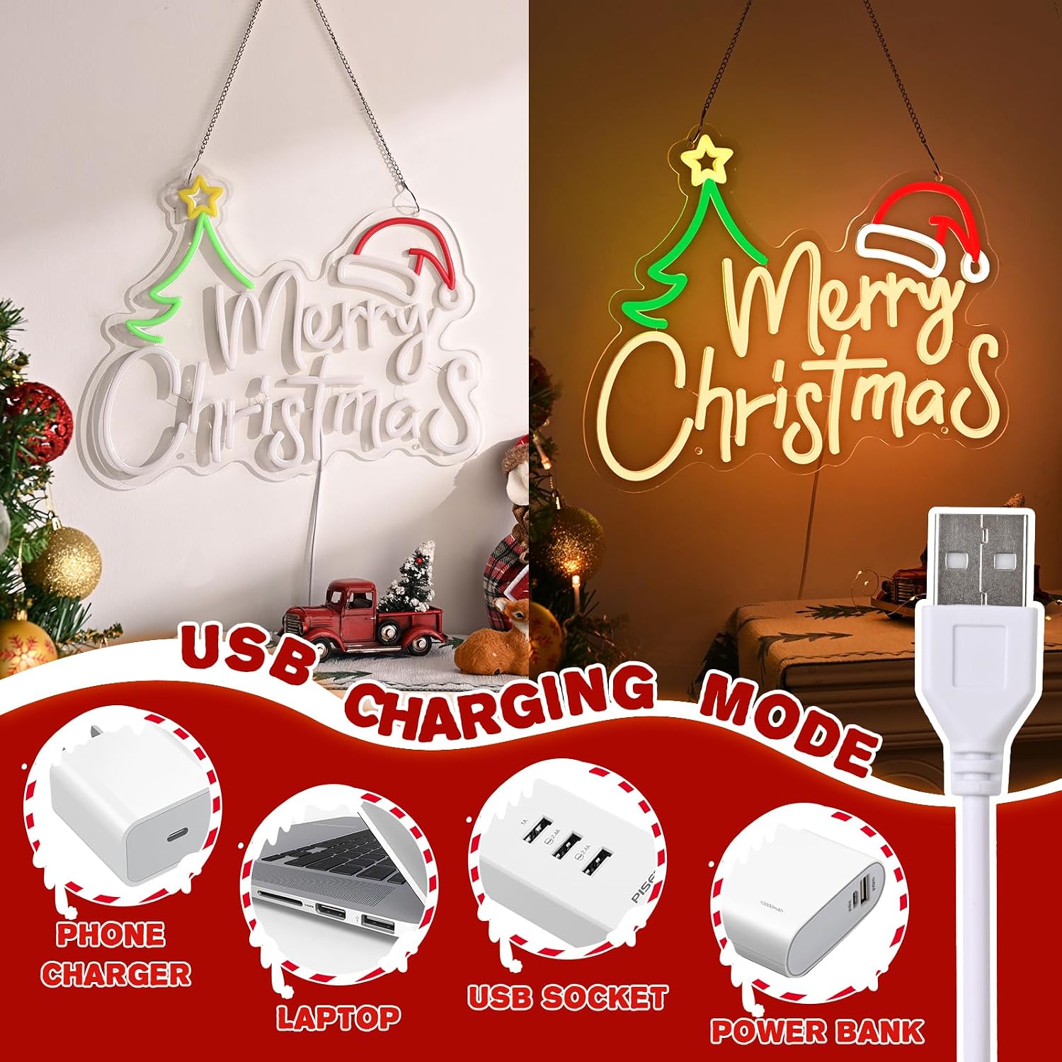 ป้ายไฟนีออนคริสต์มาส ใช้พลังงา - Lighting Christmas Decor บทวิจารณ์และราคา