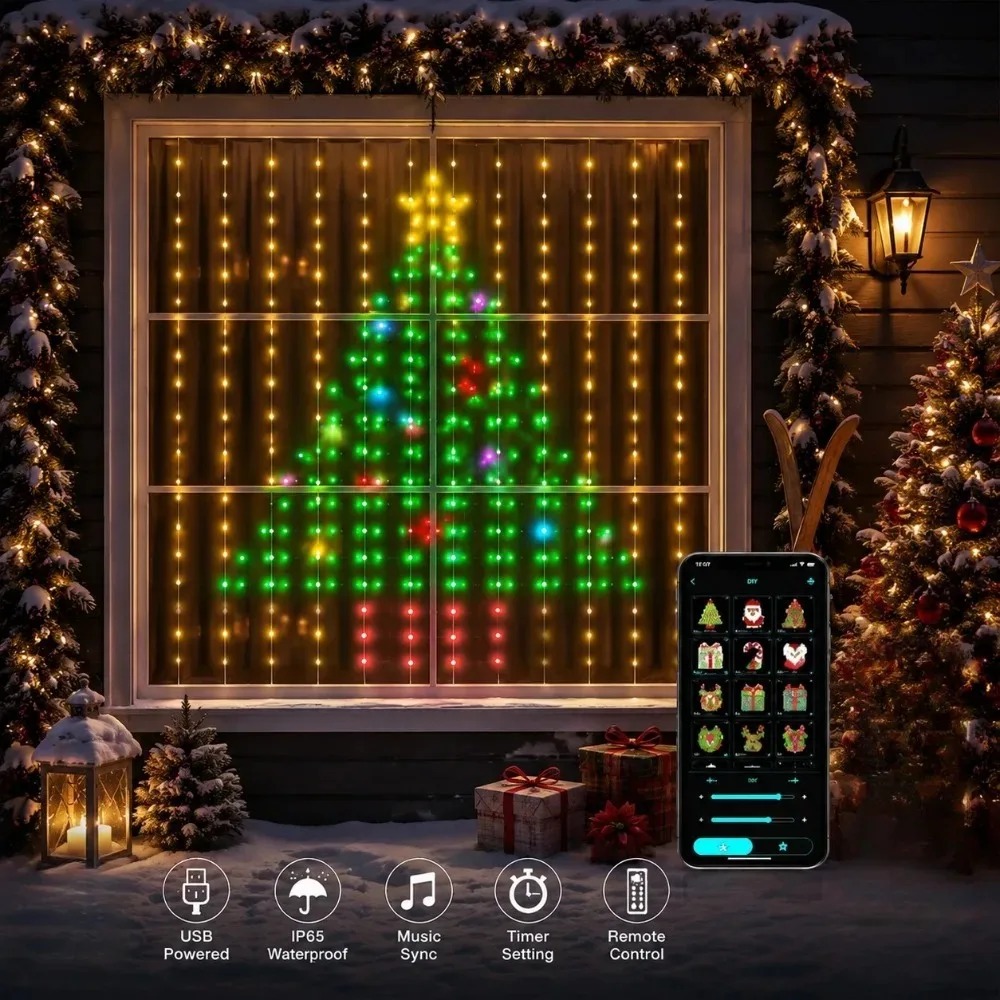ไฟม่านคริสต์มาส LED เปลี่ยนสีไ - Lighting Christmas Decor บทวิจารณ์และราคา