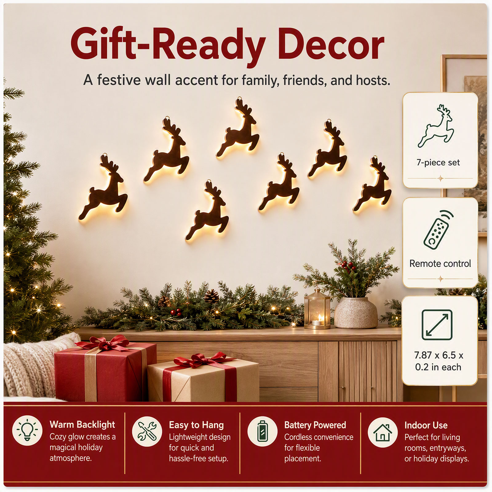 ชุดตกแต่งผนังรูปกวางเรนเดียร์  - Up Lighting Decor บทวิจารณ์และราคา