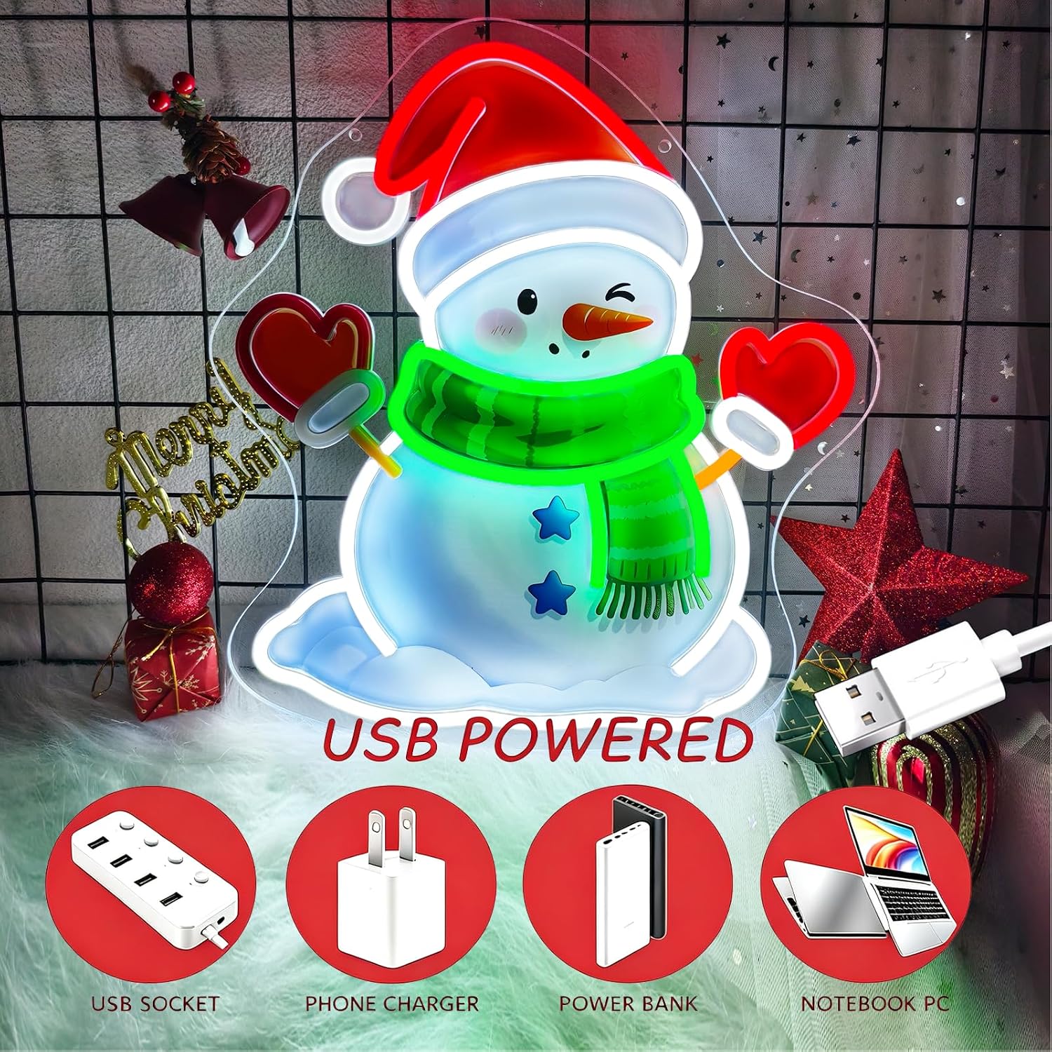 ป้ายไฟนีออน LED รูปตุ๊กตาหิมะโ - Lighting Christmas Decor บทวิจารณ์และราคา