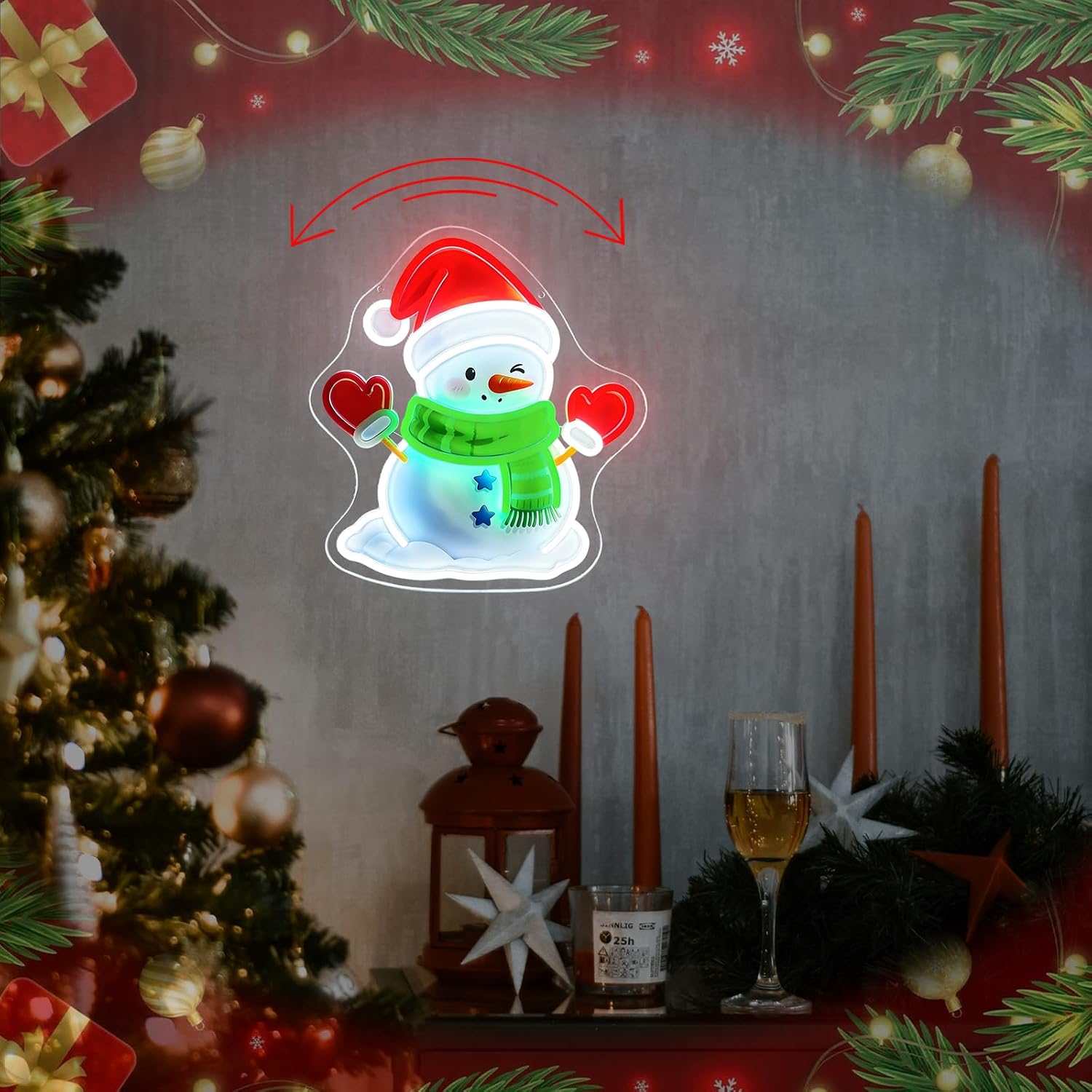 ป้ายไฟนีออน LED รูปตุ๊กตาหิมะโ - Lighting Christmas Decor บทวิจารณ์และราคา