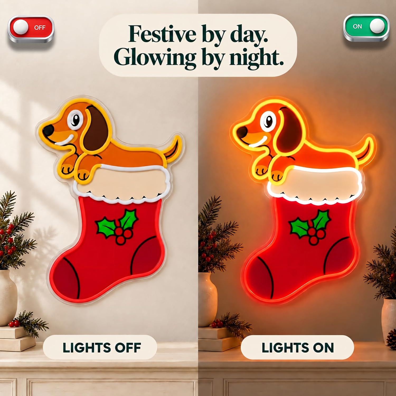ป้ายไฟนีออน LED รูปถุงเท้าคริส - Lighting Christmas Decor บทวิจารณ์และราคา